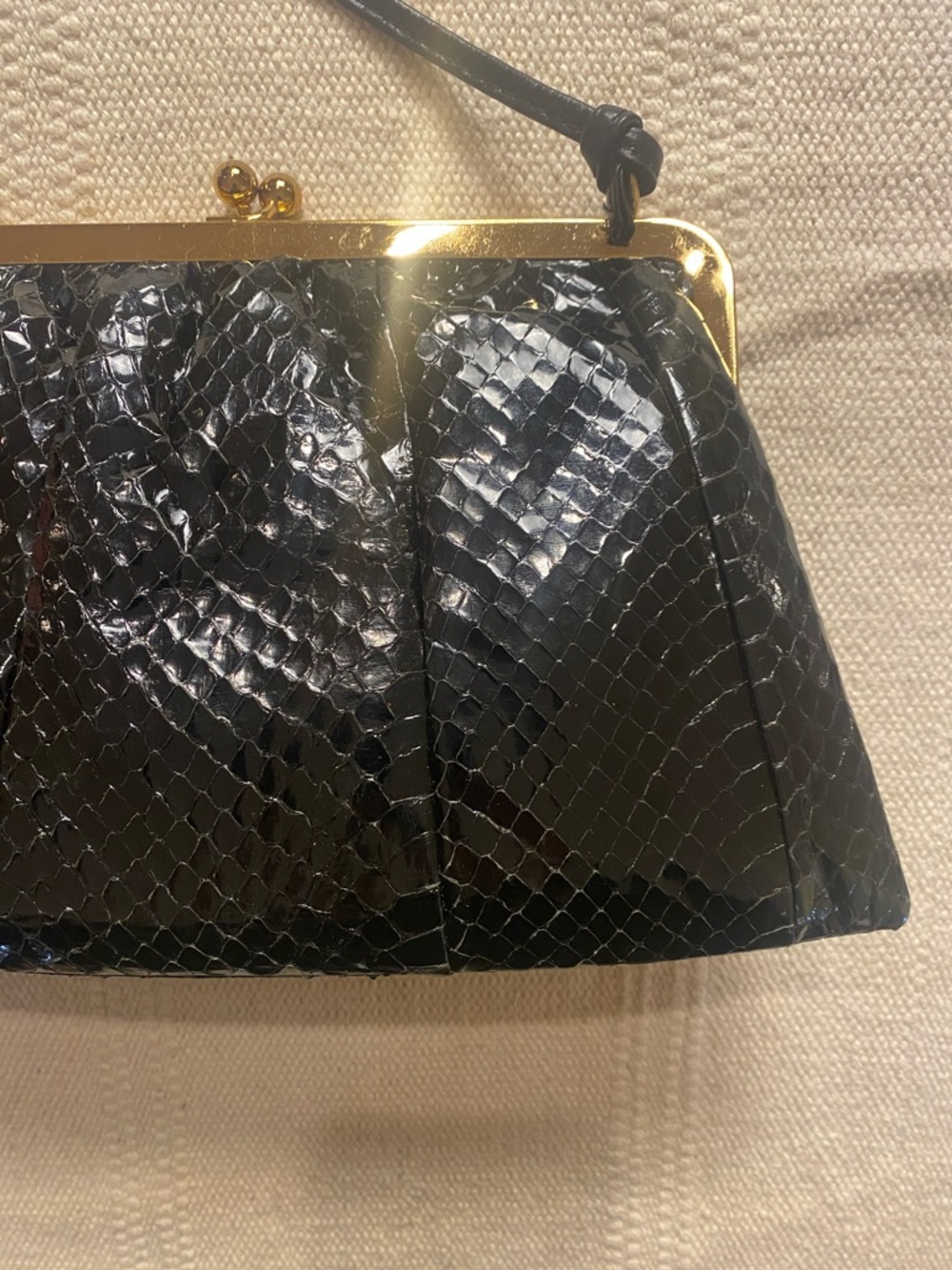 MASTERCRAFT Leather | Vintage Frame Clutch | Snakeskin Embossed | Black - Picture 4 of 8